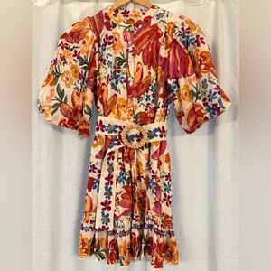 Anthropologie FARM Rio Spring Bananas Multicolor Floral Belted Mini Dress XS